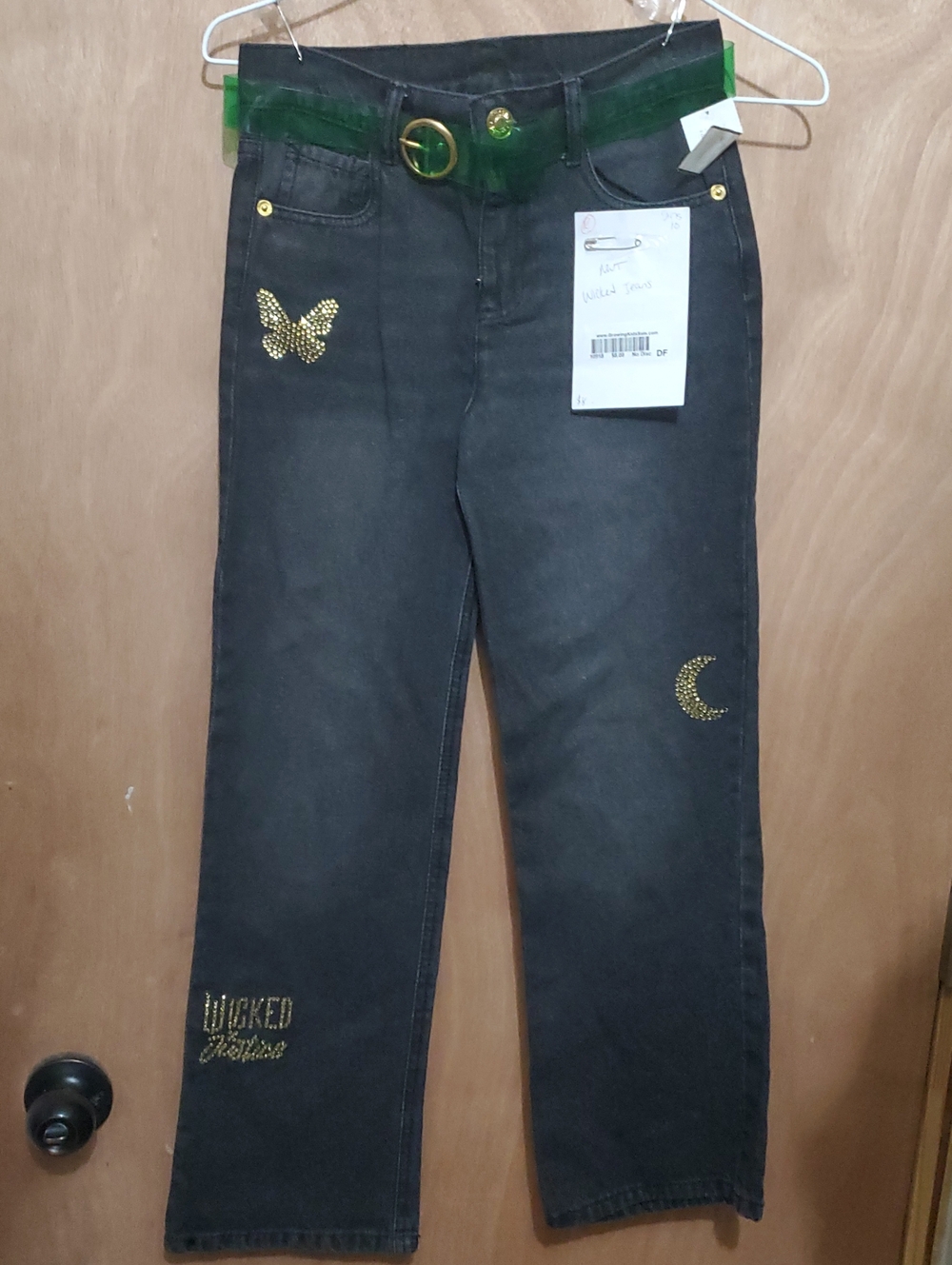 Justice Black Jeans with Gold Rhinestone Moon & Butterfly Accents